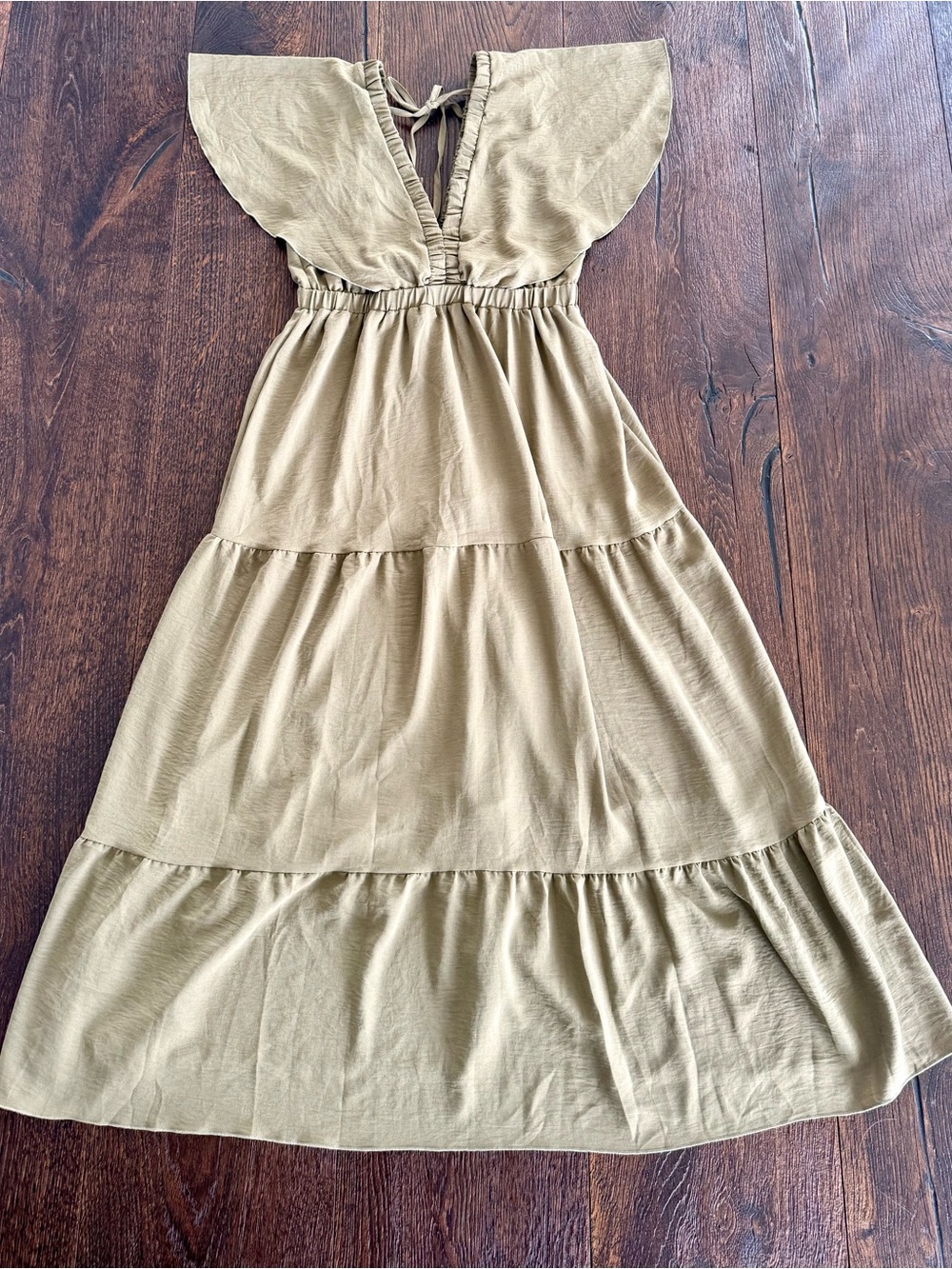 Simplee Apparel Olive Tiered Maxi Dress with Flutter Sleeves